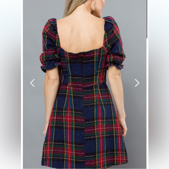 M2 NWT Vestigue HOLIDAY PLAID DRESS, NAVY/RED - Picture 4 of 10
